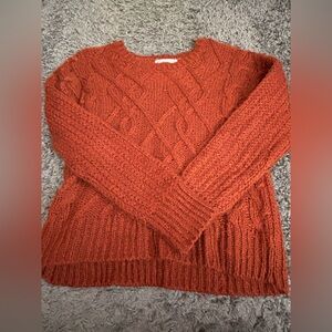 Pink Rose Cowl Neck Sweater - Rust